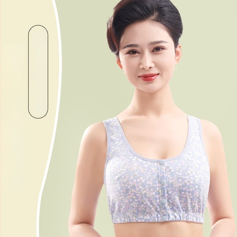 Памучен спален сутиен с предно закопчаване, без метални подпори, безжичен, събиращ ефект, пълна чашка, тънко формовани чашки, фиксирани двойни презрамки, 100% памук