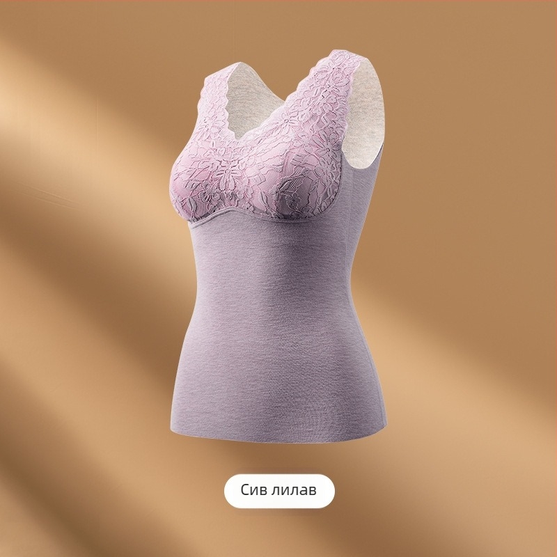 Термална жилетка за жени, без сутиен, с вградени чашки и подплънки; акрилно влакно; кадифено покритие; дебелина 201–250 г/кв.м