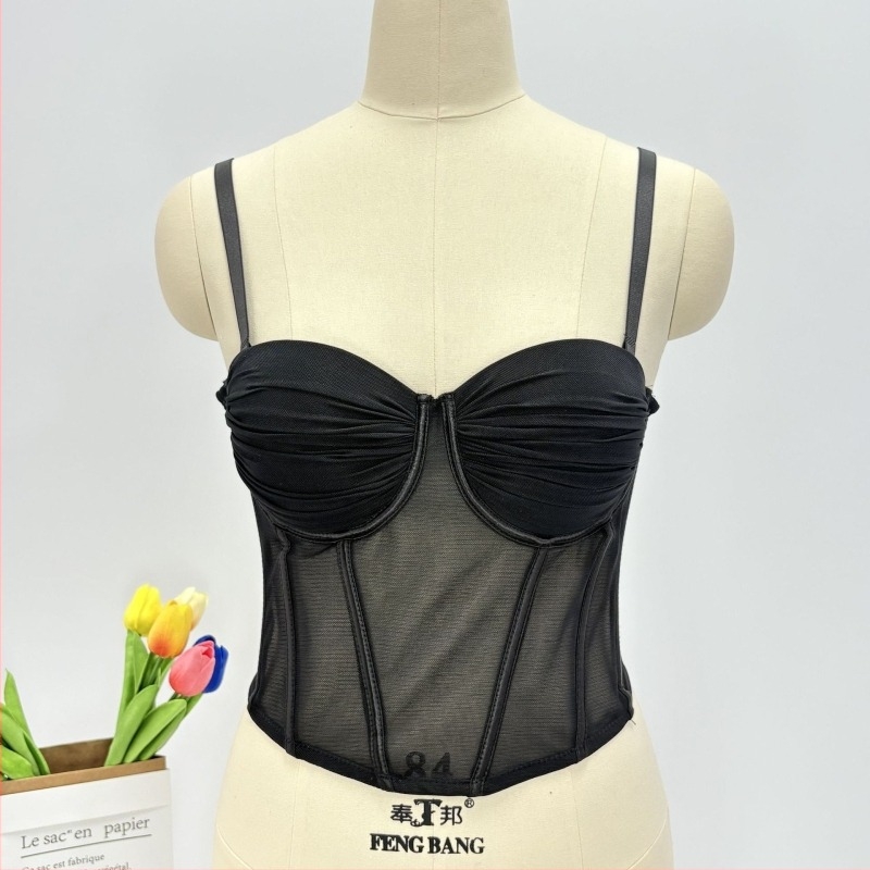 Push-Up мрежест жилет топ с подвижни презрамки, четири реда закопчалки на гърба, чашки 1/2, тънки оформени чаши