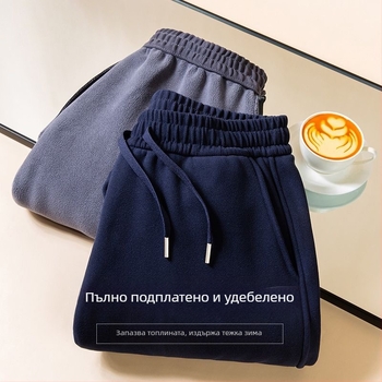 Мъжки спортни панталони от полиестер с плътен флис, средна талия, прави крачоли за зимата