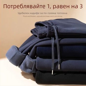 Мъжки спортни панталони от полиестер с плътен флис, средна талия, прави крачоли за зимата