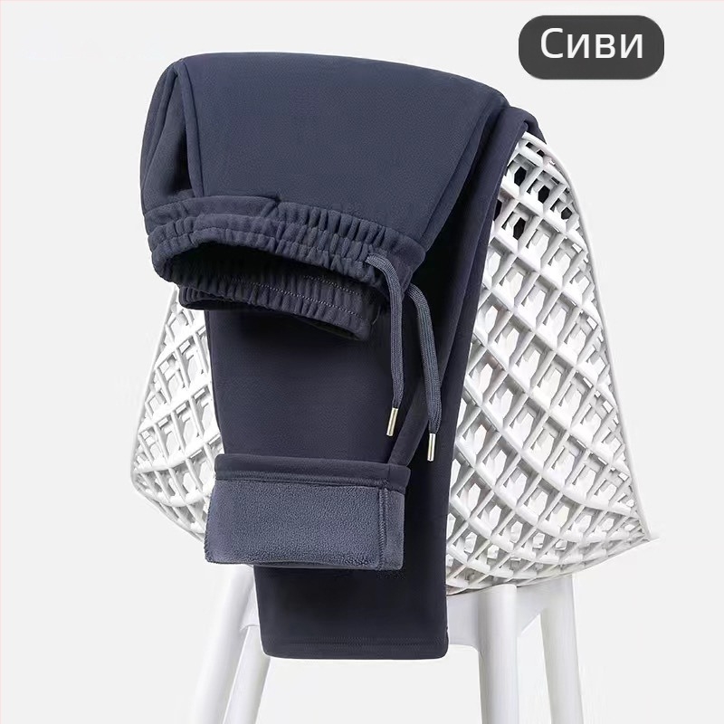 Мъжки спортни панталони от полиестер с плътен флис, средна талия, прави крачоли за зимата