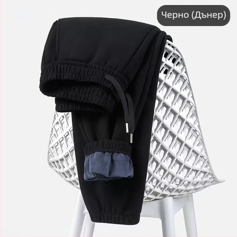 Мъжки спортни панталони от полиестер с плътен флис, средна талия, прави крачоли за зимата