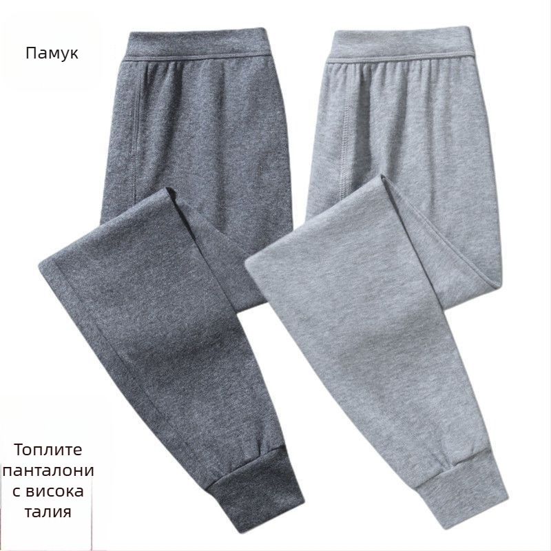 Мъжки термални панталони от 100% памук с висока талия, дължина 3/4, ветроустойчиви