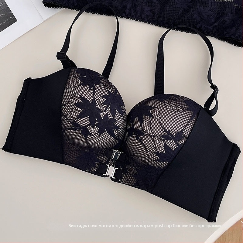 Сутиен с ретро магнитно двойно предно закопчаване, без презрамки, чаши палмовидни, Push-Up за малък бюст