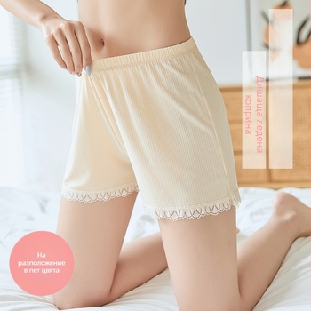 Дамски безопасни къси панталони за лято, дантелена кант, дишащ Ice Silk плат, модел на райета, средна талия, подплата Ice Silk