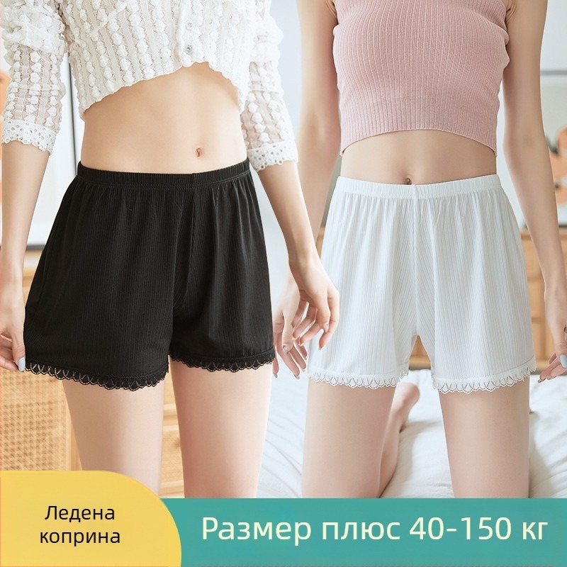 Дамски безопасни къси панталони за лято, дантелена кант, дишащ Ice Silk плат, модел на райета, средна талия, подплата Ice Silk