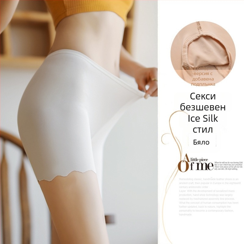 Дамски безопасни къси панталони, полиестер 95%, средна талия, едноцветен модел, подплата от ледена коприна