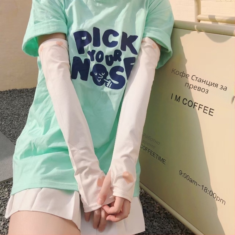 Градиентни Ice Silk ръкави за момичета - защита за ръката и предмишницата, мотив сърце, лято, 81–95% Ice Silk (полиестер) и ≤10% спандекс