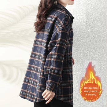 Дамска каре риза-яке с дълги ръкави, поло яка, джобове, 70-80% памук