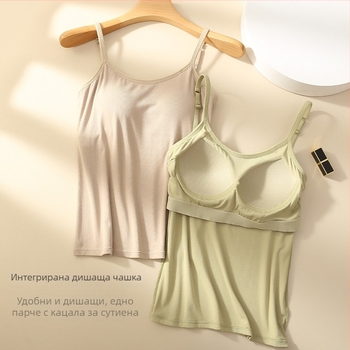 Потник с подплънки за бюста, чашка в едно парче, презрамки тип лента, модал
