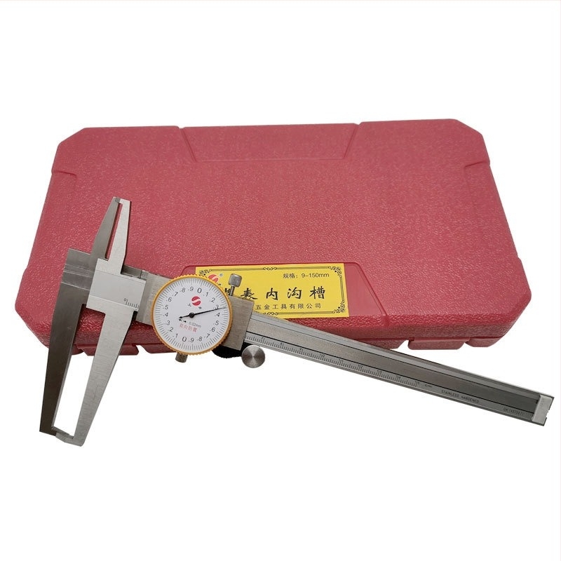 Shangshen калипер с часовник за вътрешна канавка, дълги челюсти, модел 9-150mm, диапазон измервания 9-150mm, резолюция 0.02 мм