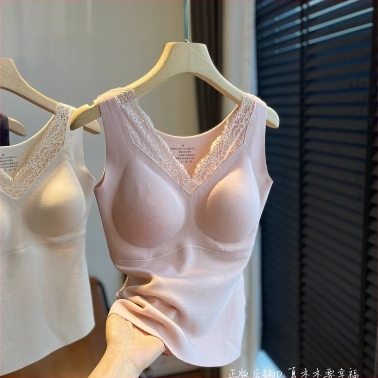 Термална жилетка без шевове с вградена подплата за бюст, Slim Fit, основна материя: акрилни влакна; подплата: коприна Mulberry; сезони: зима и есен; презрамки фиксирани