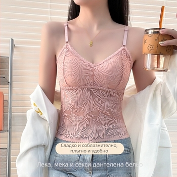 Топ за бюст-лента с дантела – без презрамки, безжичен, дишащ, със сваляем вътрешен слой, 80–90% найлон