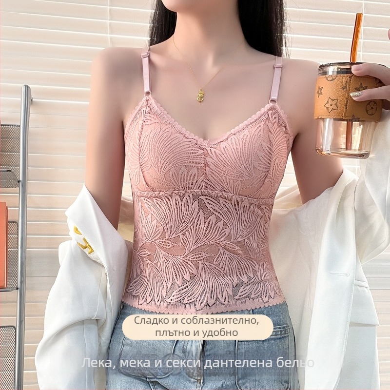 Топ за бюст-лента с дантела – без презрамки, безжичен, дишащ, със сваляем вътрешен слой, 80–90% найлон