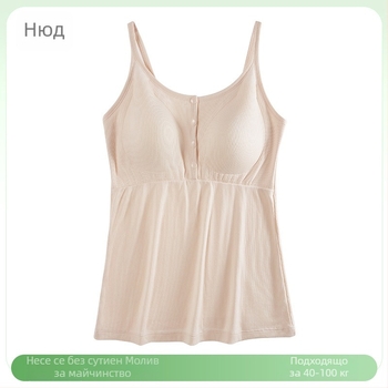 Бременна кърмеща потничка за сън с V-образно деколте, презрамки, без ръкави, отвори за кърмене, 50–70% вискоза