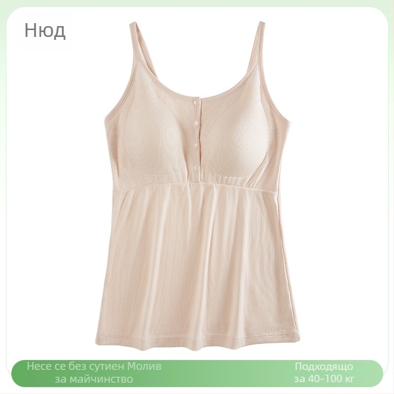 Бременна кърмеща потничка за сън с V-образно деколте, презрамки, без ръкави, отвори за кърмене, 50–70% вискоза