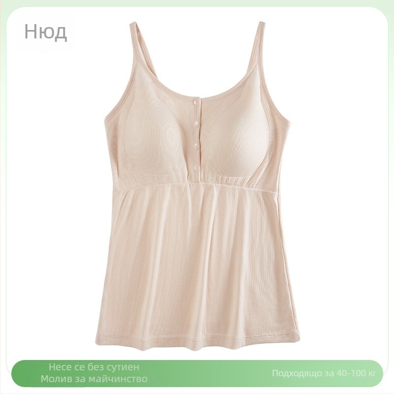 Бременна кърмеща потничка за сън с V-образно деколте, презрамки, без ръкави, отвори за кърмене, 50–70% вискоза