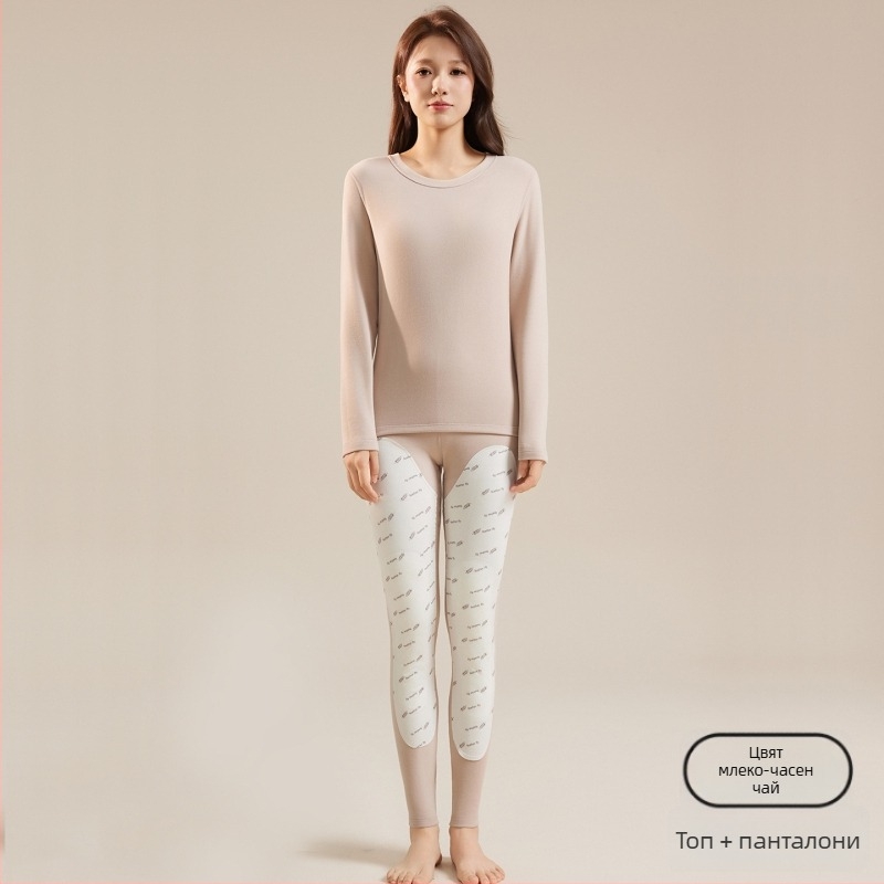 Женски термо комплект за основен слой: топ и клин с флисово подплътване, полиестерна основна тъкан с подплата от спандекс, дебел, 181–200 г/м², запазва топлината