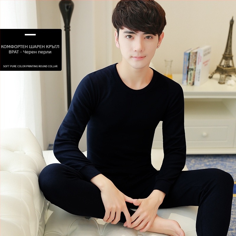 Мъжки комплект термооблекло от 100% памук – горнище и долнище, дишащи и антибактериални, умерена топлина, 220 г/м², за мъже 18–40 години