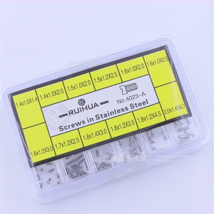 Часовникови винтове с плосък шлиц – неръждаема стомана, за задна капачка и стъкло на часовник, кутия 500 бр., лято 2021