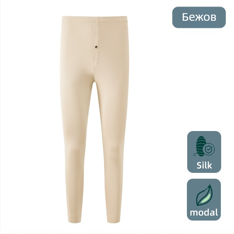 Мъжки термо-панталони от Modal, тънки, тесен силует; 91% Modal, 9% Spandex; еднослойни; поддържат топлина; антистатични.