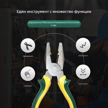 Комплект клещи: заключващи клещи, клещи за тел, диагонални клещи, клещи с дълги носове; обща дължина 200 мм; челюсти от Malle steel; PVC дръжки; капацитет на рязане 4 мм