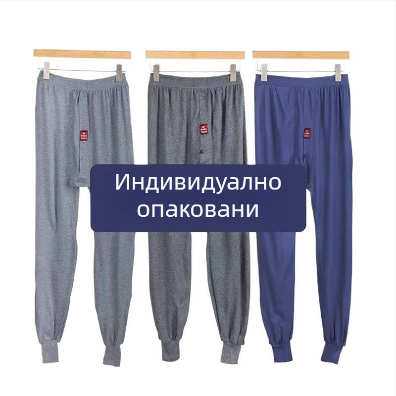 Мъжки термални панталони, плътна памук, дължина 9/10, висока талия, външен плат 80% памук / подплата 60% памук, тегло 181–200 г/м²