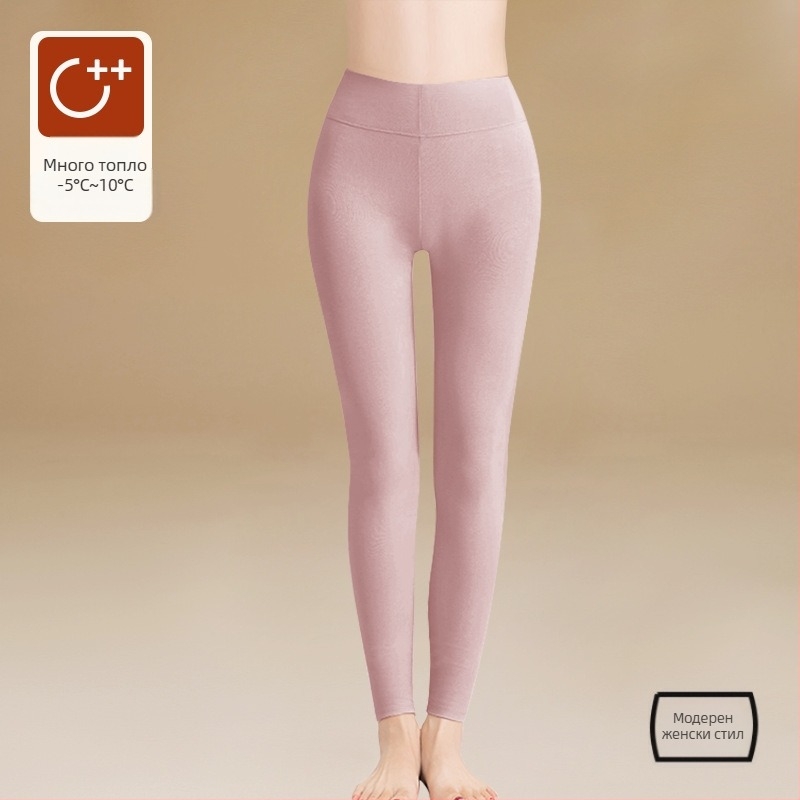 Висока талия термални клинове от чист памук с поларено подплатяване - удебелени, 280 г/m², дължина 9/10