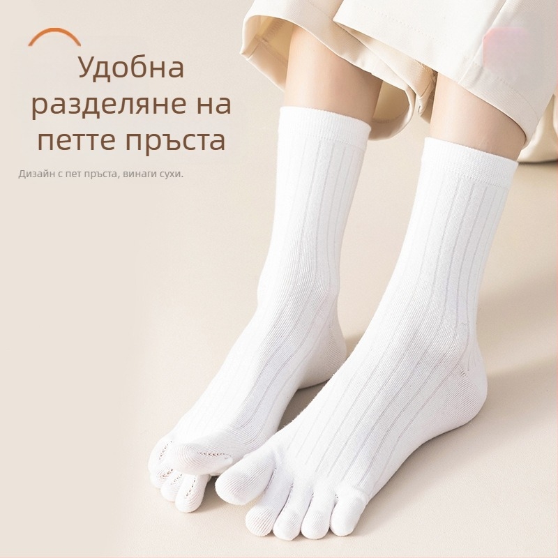 Женски чорапи с пет пръста, средно високи; памук-полиестер-спандекс 64.4%/32.7%/2.9%; антибактериални, абсорбиращи изпотяване, дезодориращи, антифрикционни; едноиглена плетка