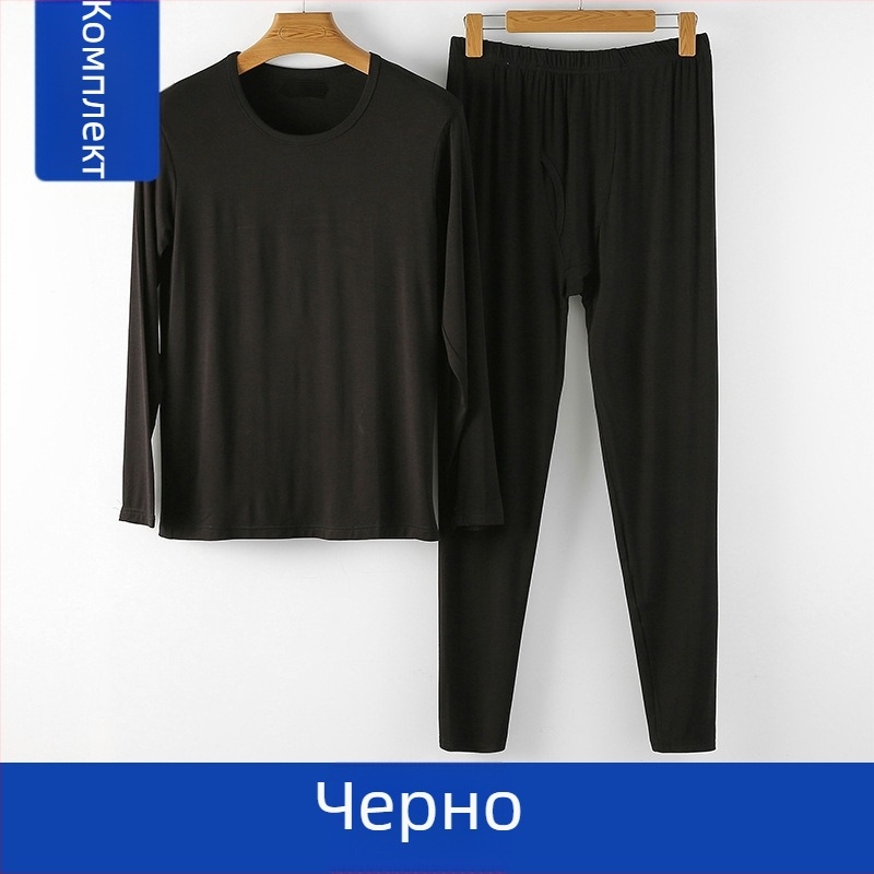 Мъжки термо комплект бельо от вискоза, удебелен материал, пуловер с кръгло деколте, стегнат силует, 95% вискоза, 5% еластан, плътност 181-200 г/м²