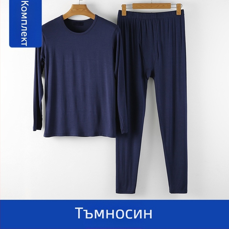 Мъжки термо комплект бельо от вискоза, удебелен материал, пуловер с кръгло деколте, стегнат силует, 95% вискоза, 5% еластан, плътност 181-200 г/м²