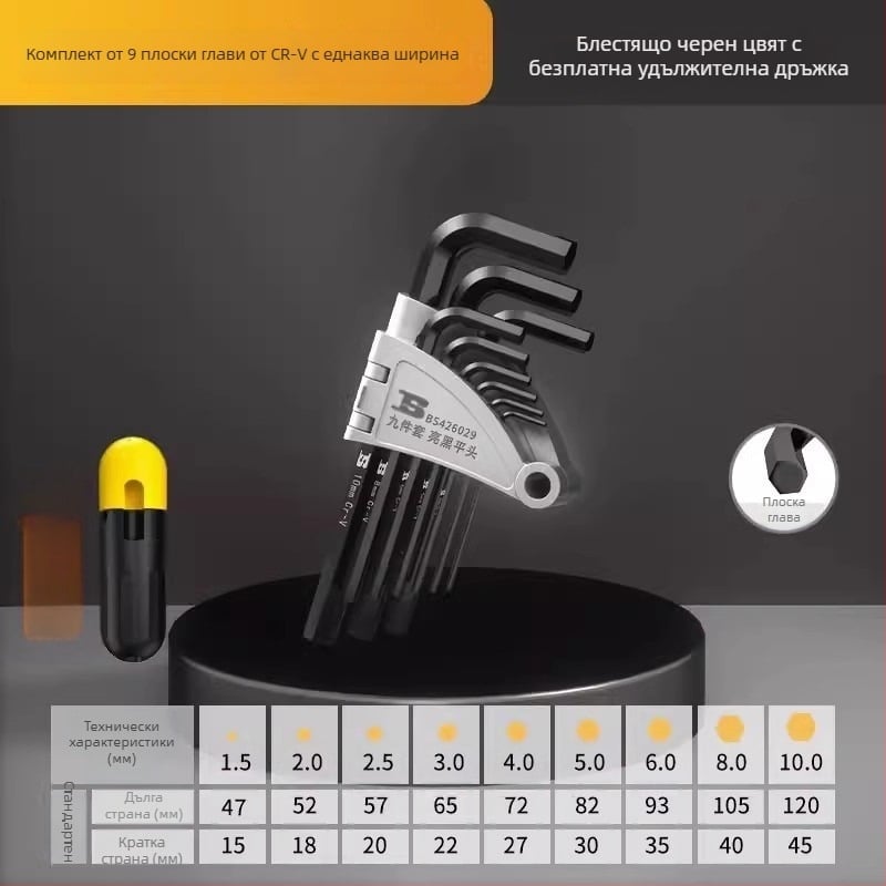 Набор Allen ключове Persia, CRV сплав стомана, шестограникова глава