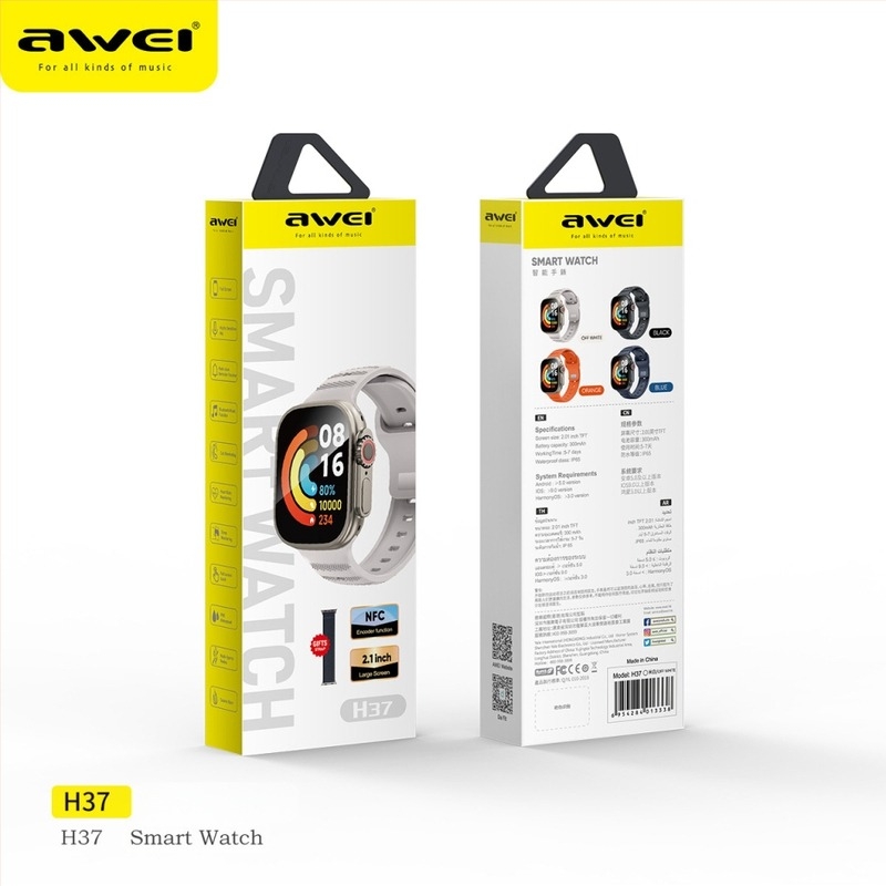 Awei H37 смарт часовник с NFC, мониторинг на сърдечния ритъм, измерване на кръвното налягане, кислород в кръвта и крачкомер