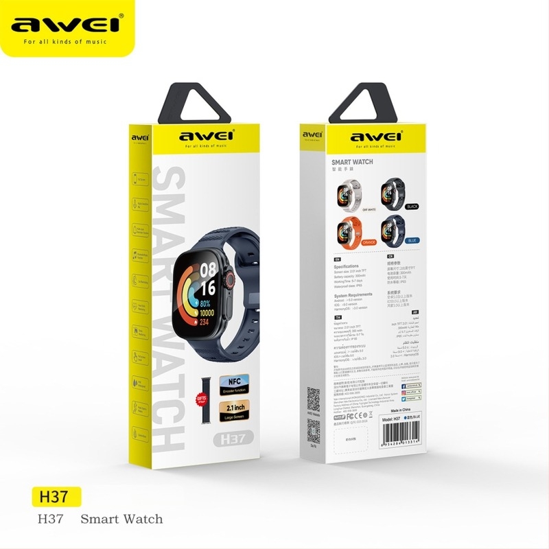 Awei H37 смарт часовник с NFC, мониторинг на сърдечния ритъм, измерване на кръвното налягане, кислород в кръвта и крачкомер