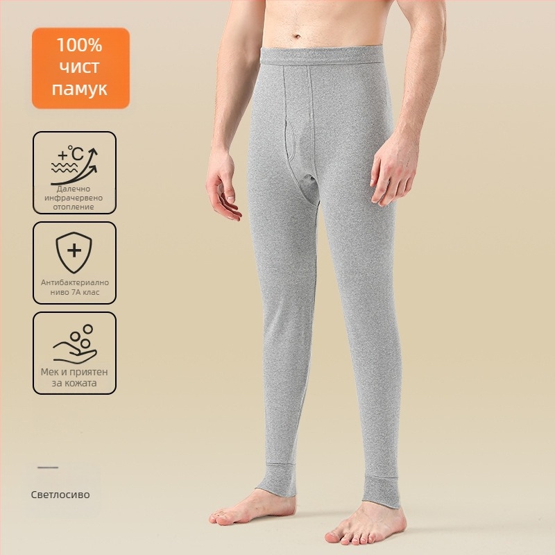Мъжки термо долни панталони от 100% памук, с флисова подплата, тясна кройка, топли, дебел плат 201-250 г/м²
