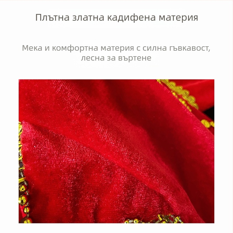 Кадифена носна кърпичка с цвете, двуслойна осмоъгълна шалка за сценичен североизточен фолклорен танц (за възрастни)