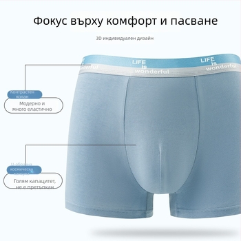 Мъжки боксерки, 95–100% памук, дишащи и еластични, средна талия; подплата чатала вискоза 80–90%.