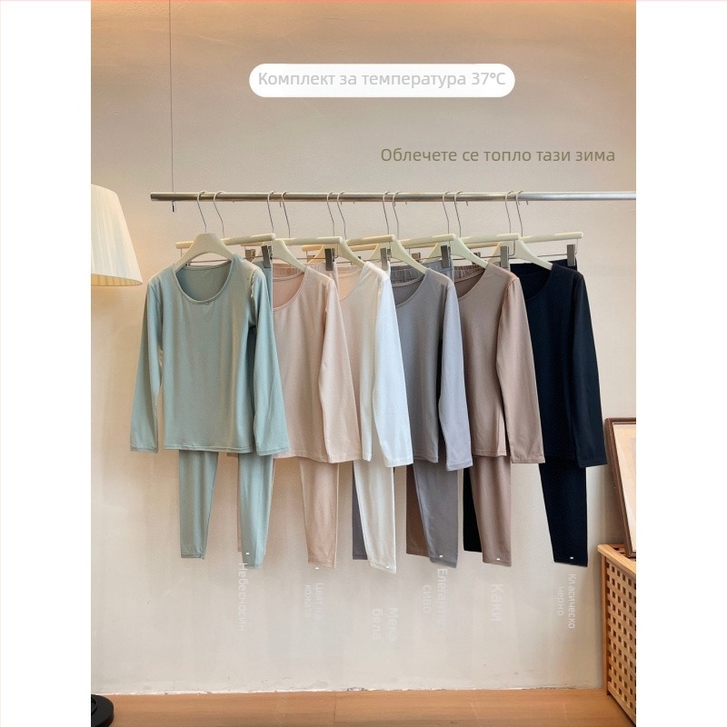 Базово термално долно облекло за есен-зима, дамски безшевен тънък и прилепнал модел, 75% полиестер + 25% акрил, еднослойна, умерена топлина