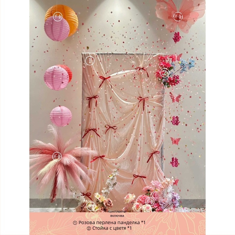 Розов комплект за декорация на сватбена стая – материал: прежда; за сватба; други сватбени принадлежности