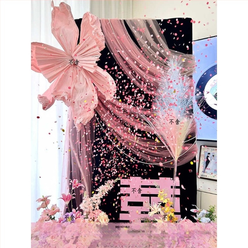 Розов комплект за декорация на сватбена стая – материал: прежда; за сватба; други сватбени принадлежности