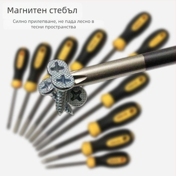 Отвертка с кръстова глава, пластмасово тяло, дръжка от хром-ванадиева стомана