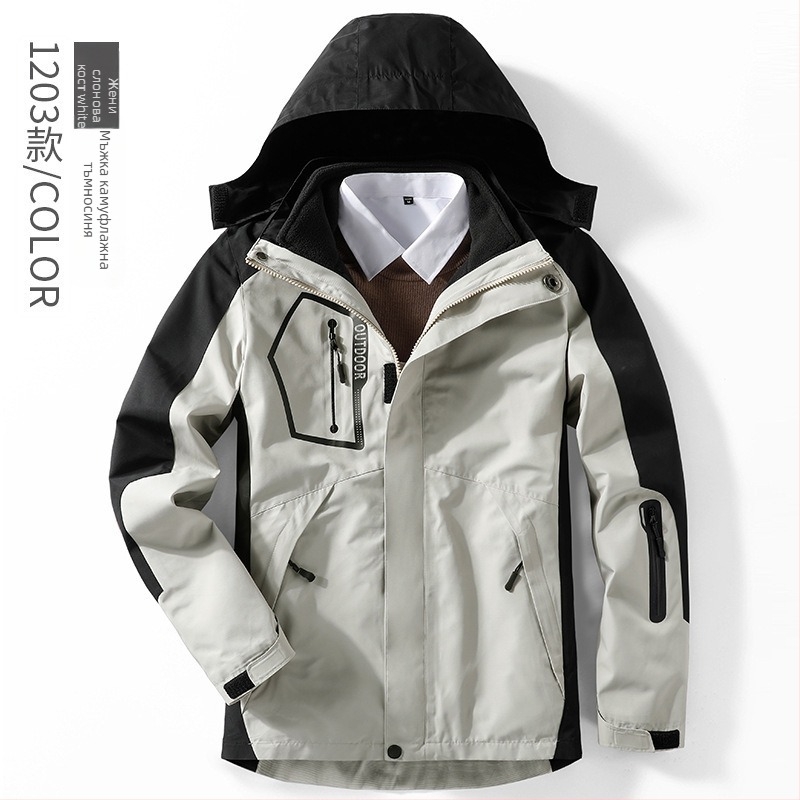 3-в-1 туристическо яке комплект за мъже и жени, подплатено с полар, дебело и топло, с отделяемо външно яке, полиестер 95%+