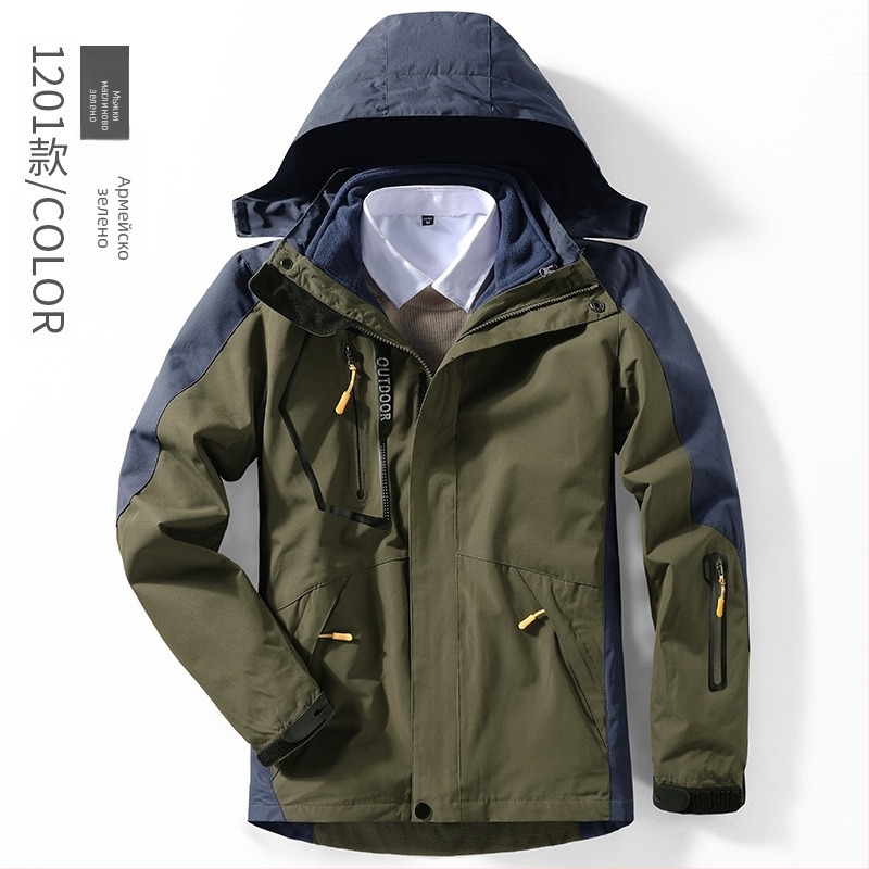 3-в-1 туристическо яке комплект за мъже и жени, подплатено с полар, дебело и топло, с отделяемо външно яке, полиестер 95%+