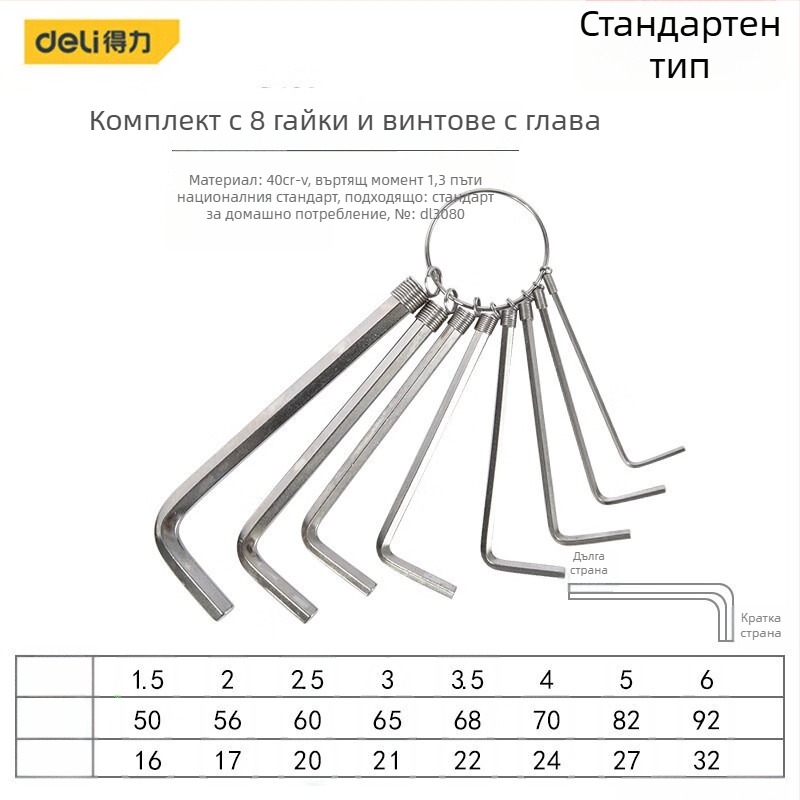 Комплект вътрешно шестостенни ключове (Allen) – метричен размер, хром-ванадиева/S2 стомана, никелиран, L-образна глава с топче, мултифункционална отвертка