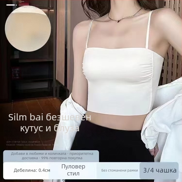 Без презрамки безшевен сутиен с възможност за сваляне на презрамки, чашка 3/4, найлонова материя, безжичен