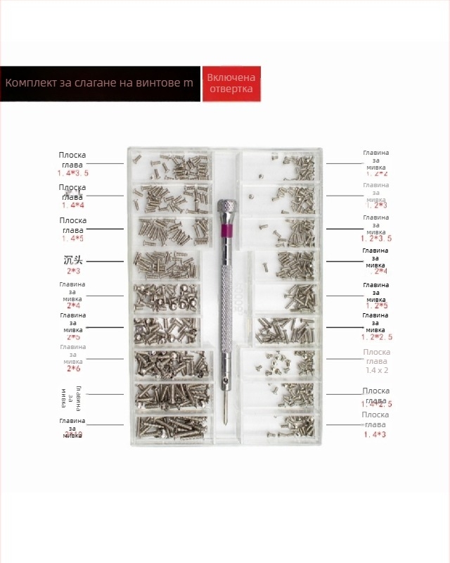Комплект микро винтове за часовници, очила и лаптопи — въглеродна стомана, Gb834 стандарт