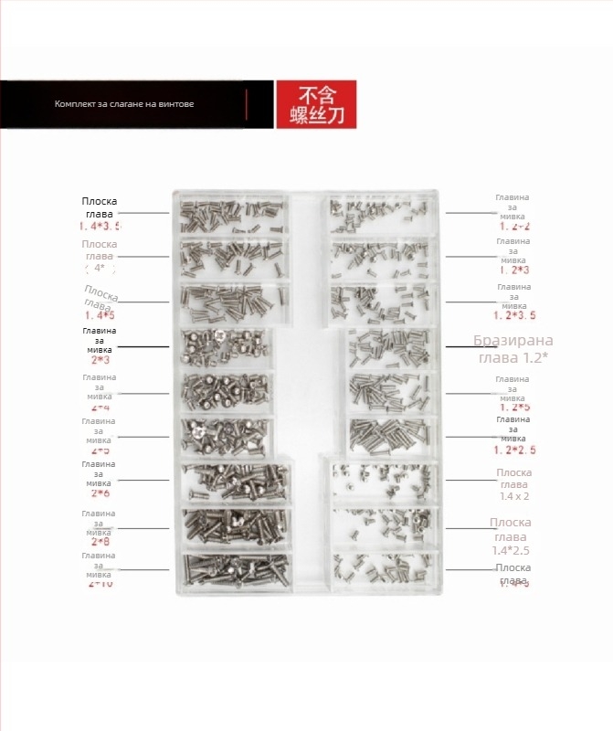 Комплект микро винтове за часовници, очила и лаптопи — въглеродна стомана, Gb834 стандарт