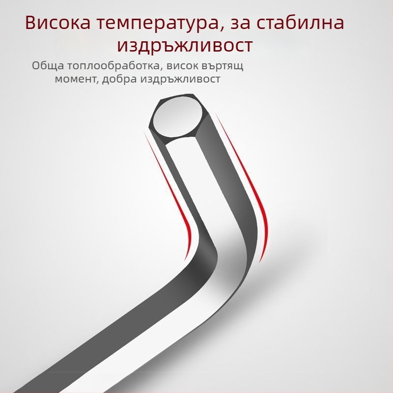 Десетчленен комплект вътрешни шестограден гаечни ключове, L-образен дизайн, стомана хром-молибден-ванадий с висока твърдост.