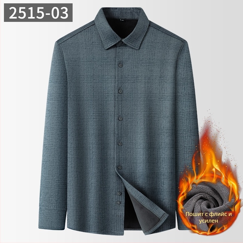 Мъжка риза със вълнено каре, квадратна яка, дълги ръкави (Зимна дебелина; Полиестер 71–80%; Вълна)